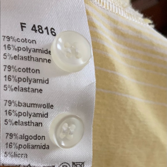 Lacoste yellow cotton woman dress shirt thin white stripes crocodile logo US 10 - Picture 11 of 15